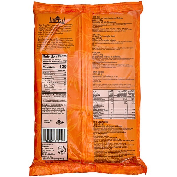 David Rio Tiger Spice Chai, Bulk, 4lb. Bag, New.
