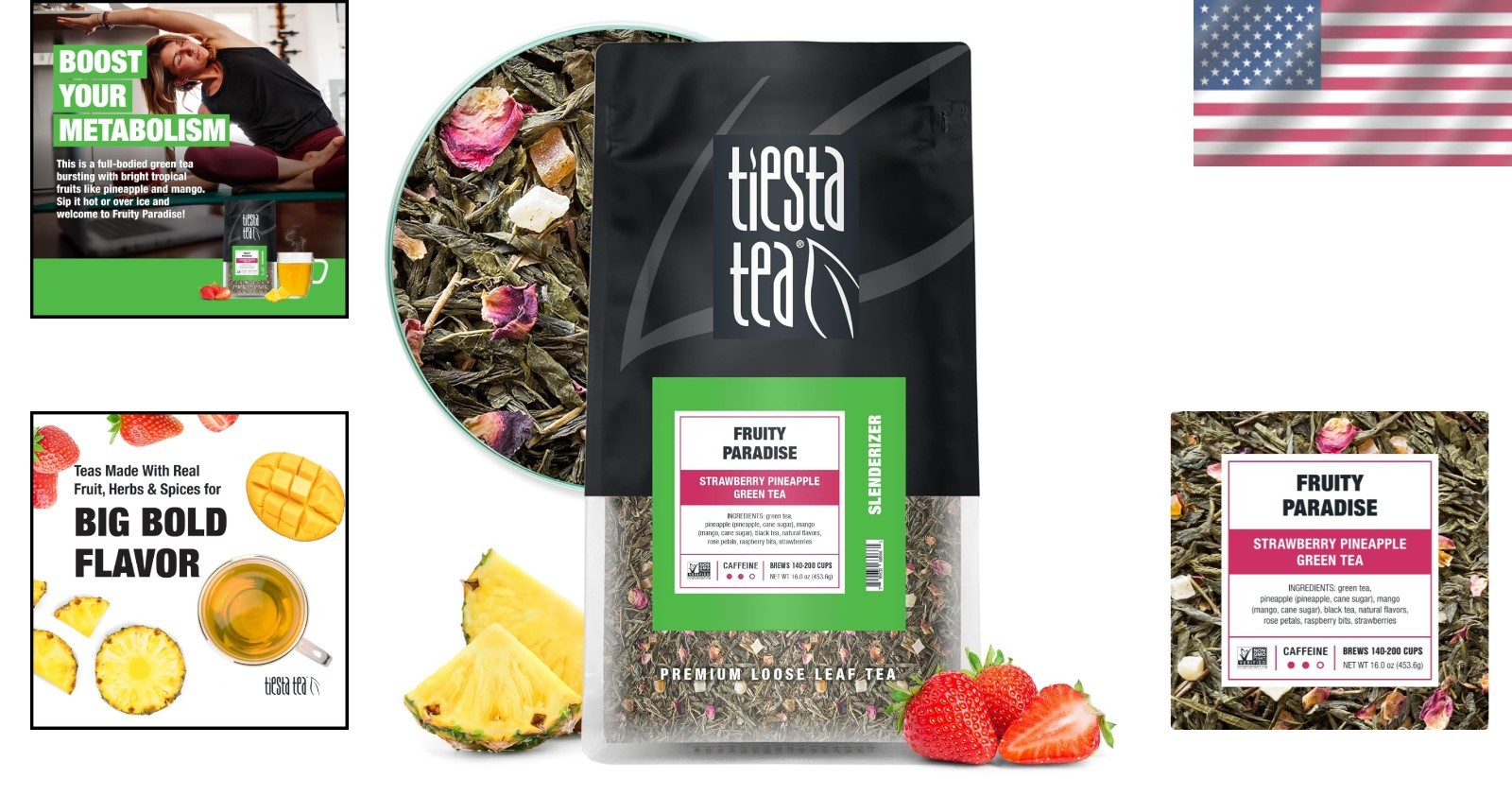 Fruity Paradise Strawberry Pineapple Green Tea – 16oz | Loose Leaf Tea Bliss