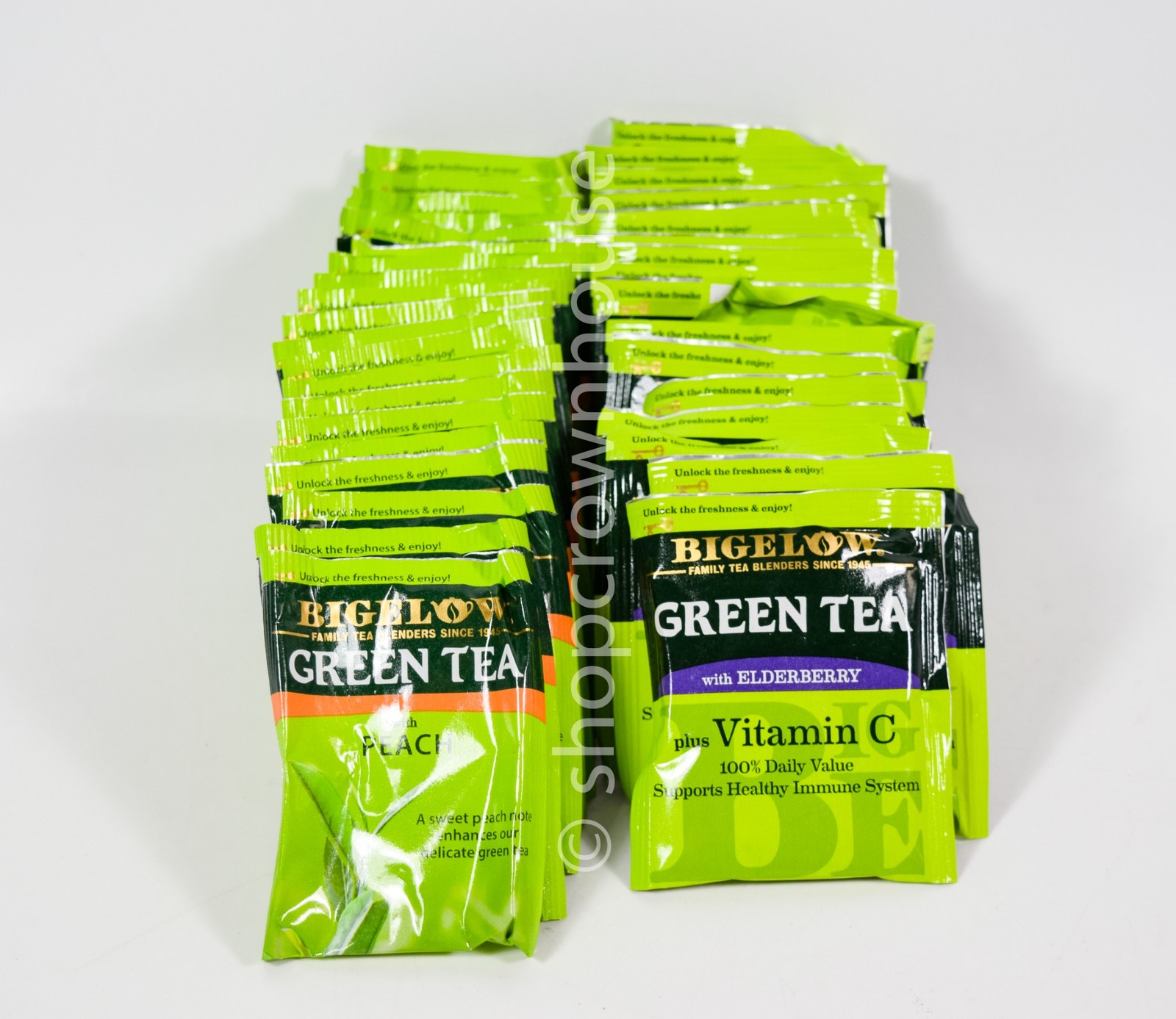 38 Tea Bag Pouch by Bigelow Green Tea 18 ELDERBERRY and 20 PEACH Kosher 03/2027