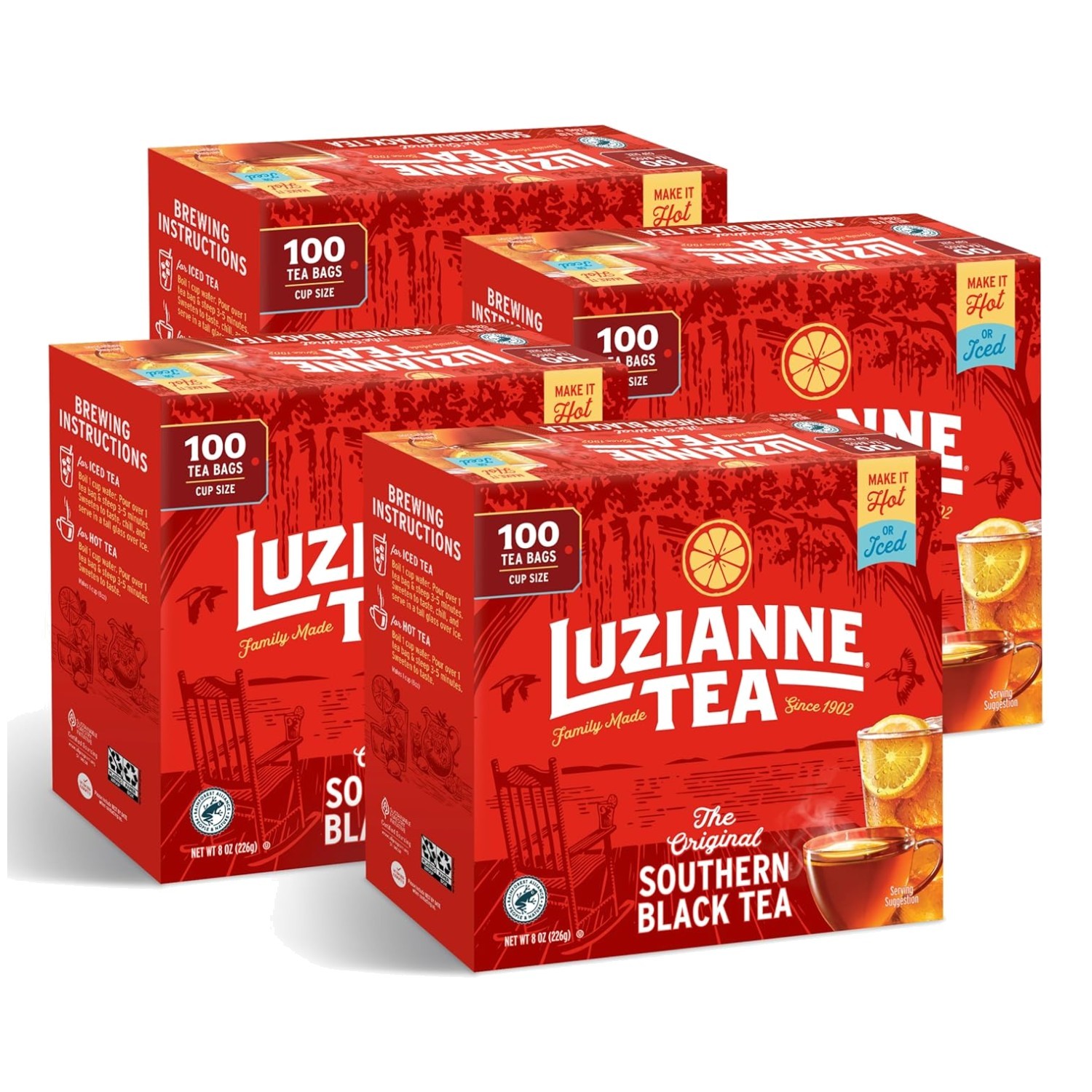 Energizing Black Tea Iced Tea Bags, 100ct x 4, Allergen-Free