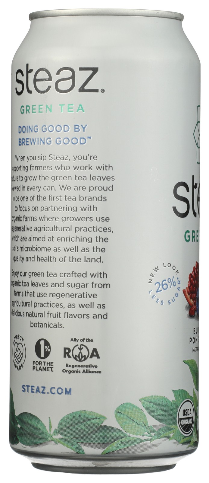 Steaz Blueberry Pomegranate Organic Green Tea 16 Fl Oz Can 12 Pack