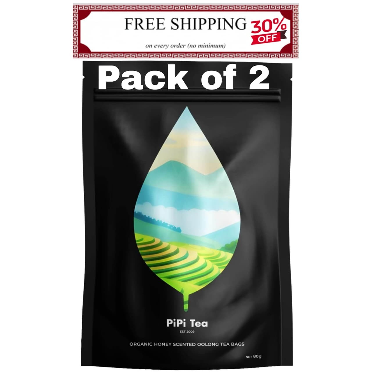 PiPi Tea Organic Oolong Bags – Whole Leaf, 20 (4g Each) 20 PACK OF 2