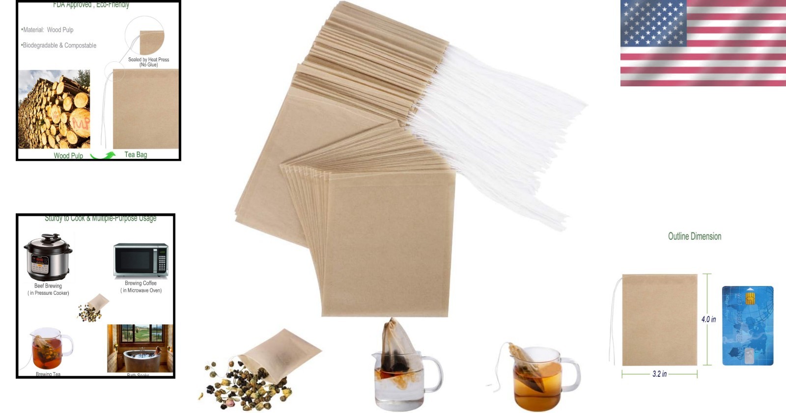 Eco-Friendly Disposable Tea Bags – 100 Unbleached Pulp Sachets for Tea Lovers