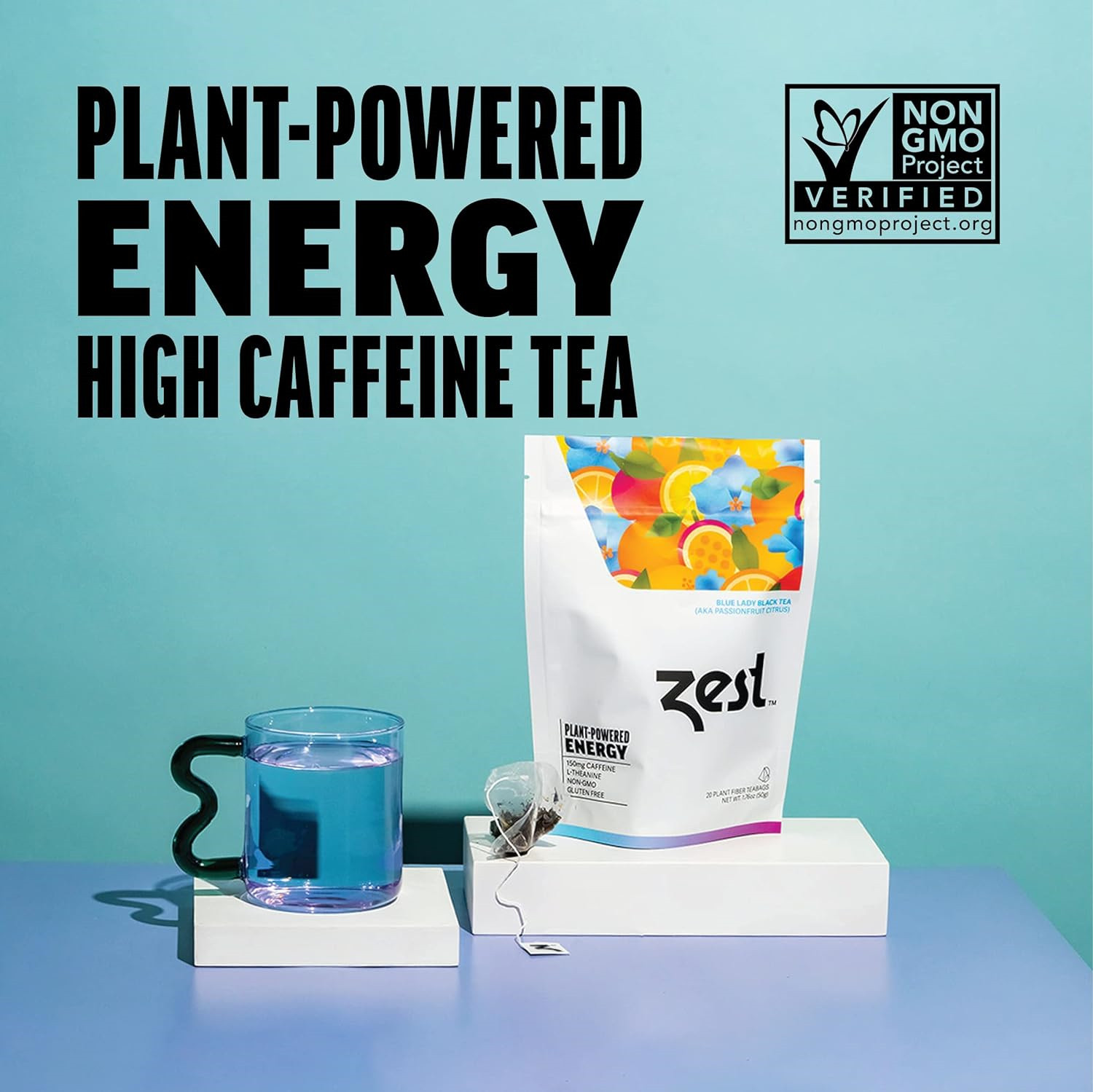 Zest 150mg High Caffeine Energy Leaf Blend – Blue Lady Black Tea – 20 Pack Bag –