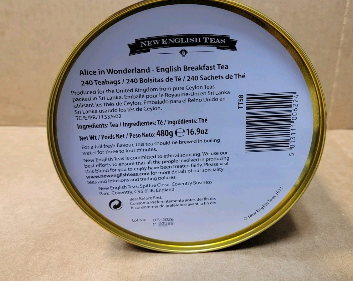New English Teas Alice In Wonderland English Breakfast Tea 240 Bags Cannister