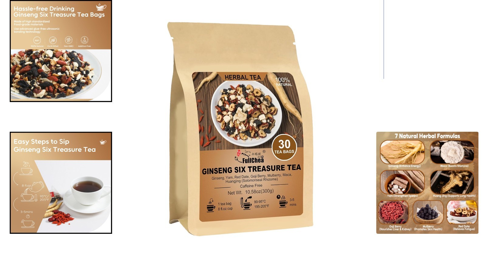 Ginseng Six Treasure Tea – 30 Mildly Sweet Teabags for Daily Wellness
