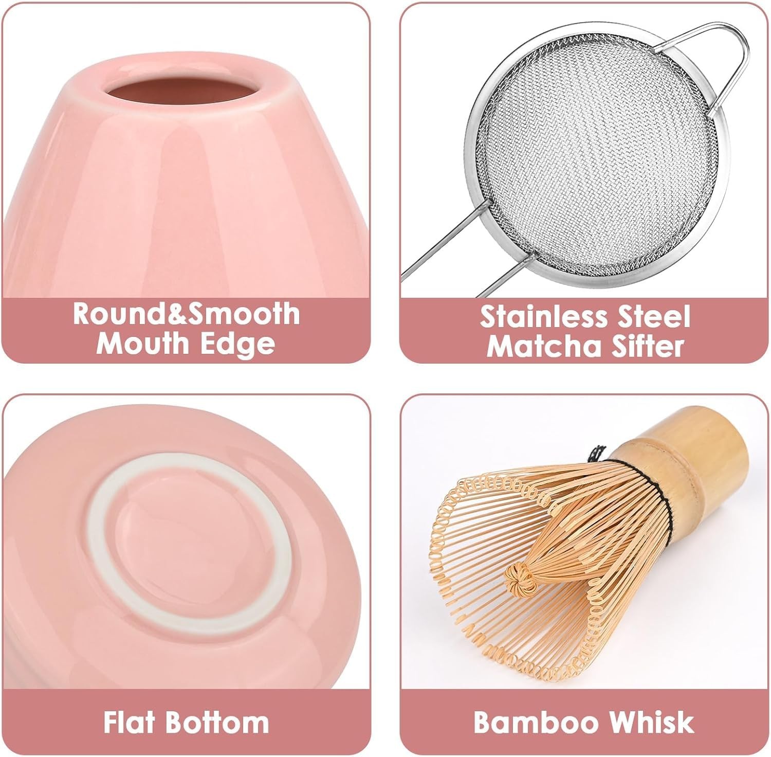 ® Matcha Set Pink, 5-Piece Ceramics Matcha Kit for Beginners – Includes Whisk…