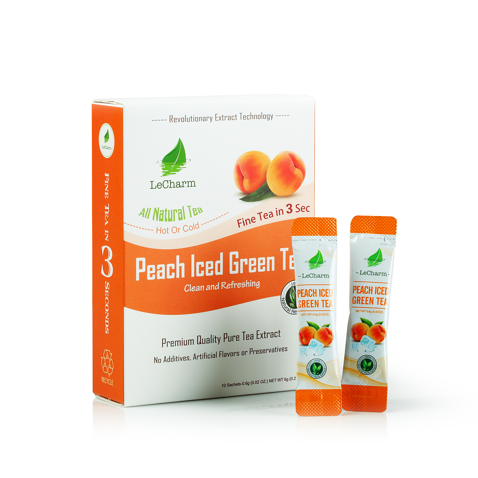 Premium 100% Natural Peach Iced Green Tea Sugar Free (10 Sachests)