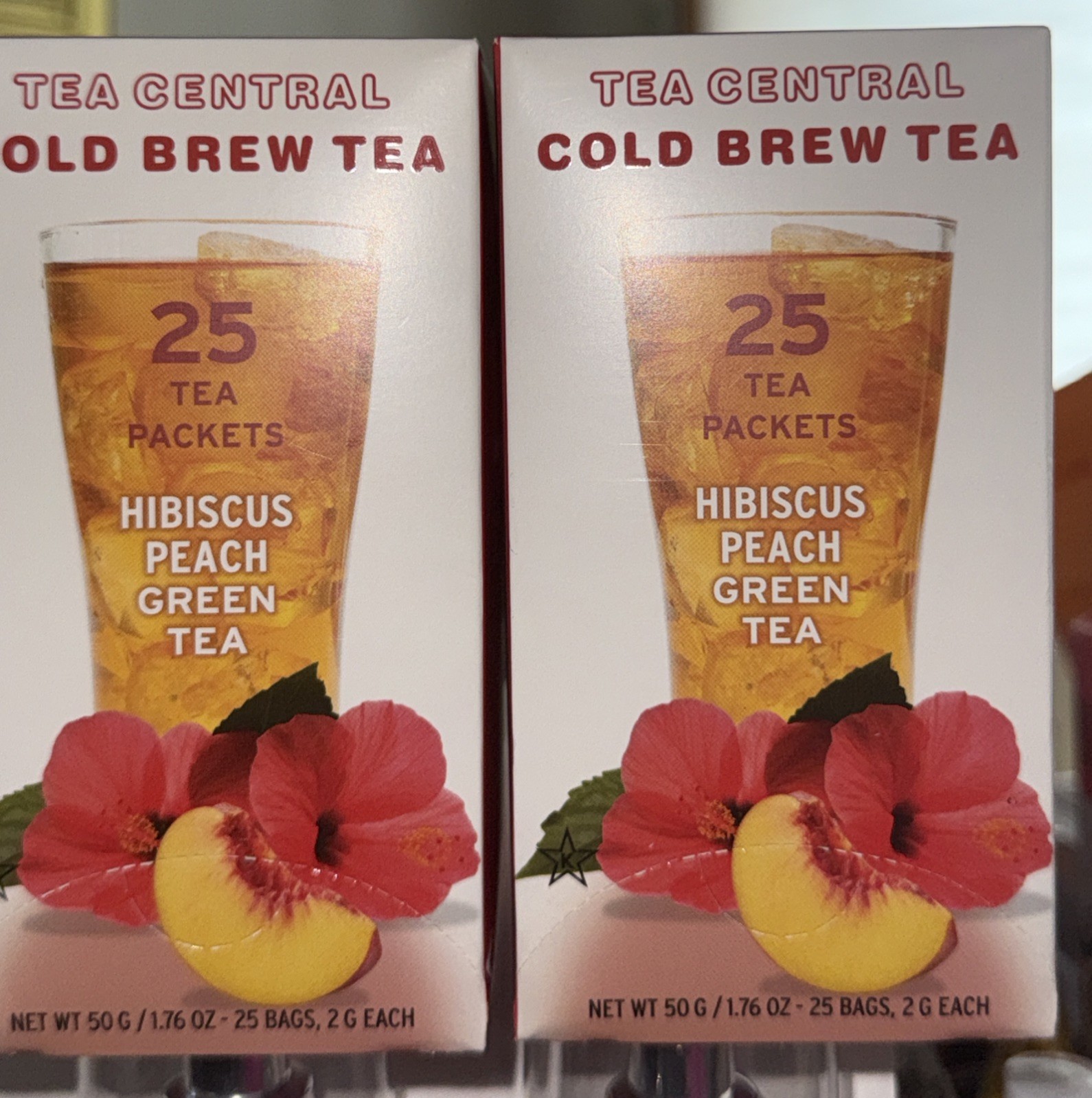 TEA CENTRAL COLD BREW HIBISCUS PEACH GREEN TEA 2 Boxes= 50 Bags BB:2028