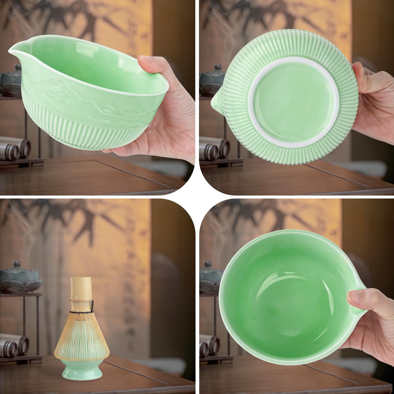Matcha Whisk Set, 9Pcs Ceramic Macha Kit, Matcha Set Whisk and Bowl with Spou…