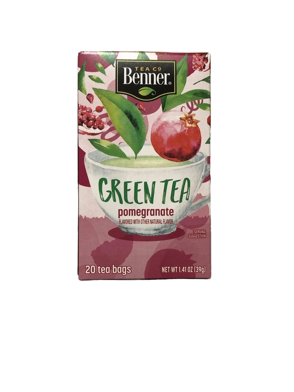 Benner Pomegranate Green Tea 20 Bags Hibiscus Rooibos Orange Peel 1.41 EA