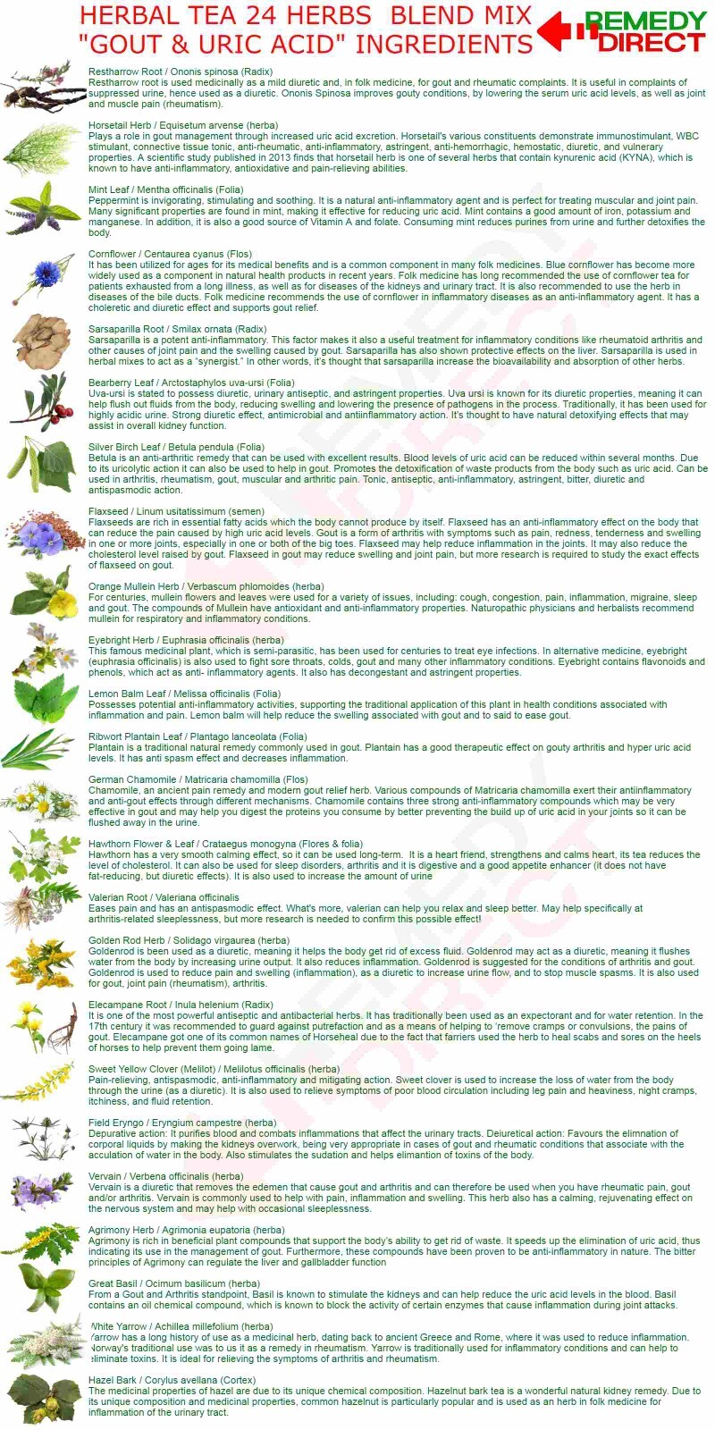 GOUT TEA Patented Organic 24 Natural Herbs Normal Uric Acid Formula Gout Relief