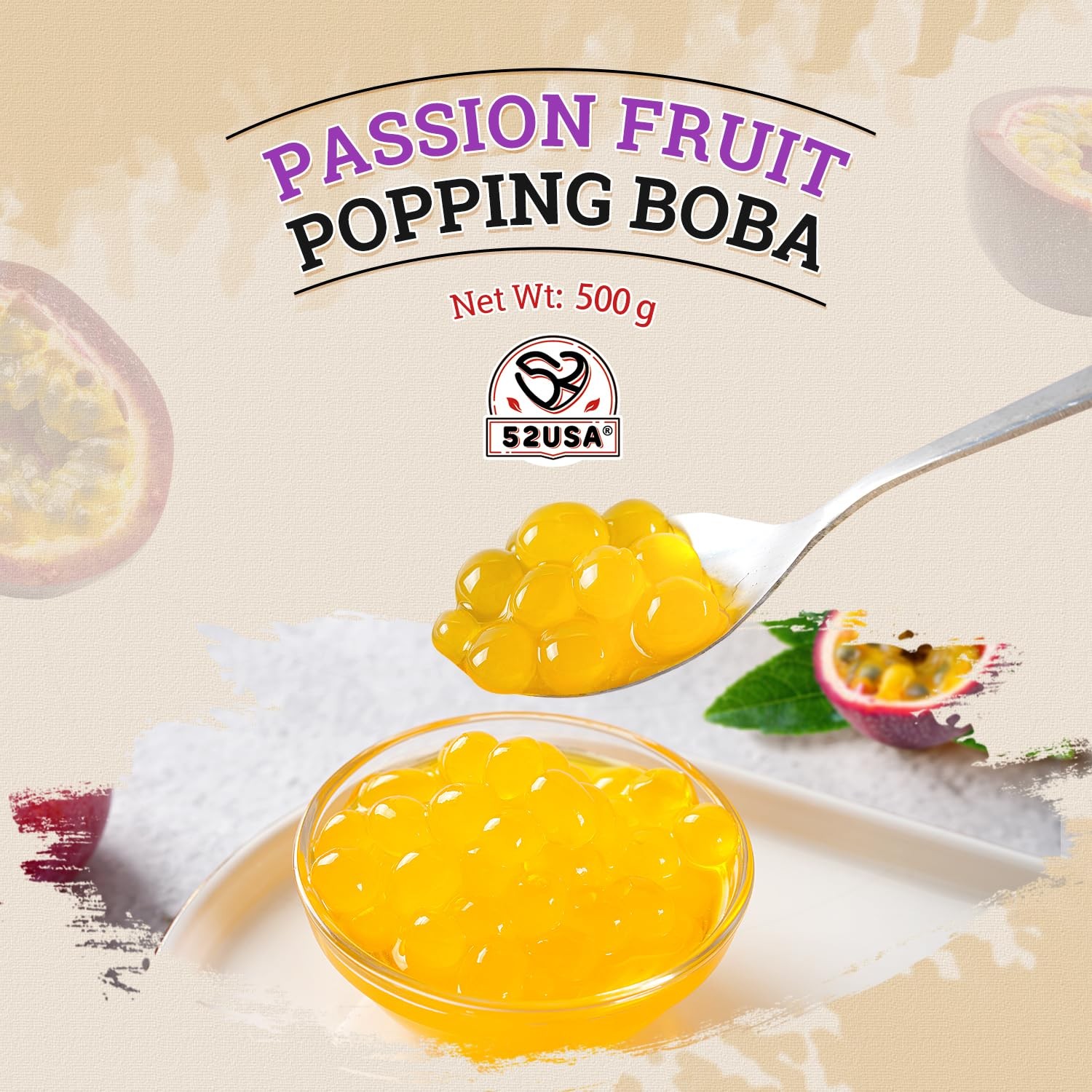 52USA Passion Fruit Popping Boba 500g, Popping Pearls for Bubble Tea, Beverag…