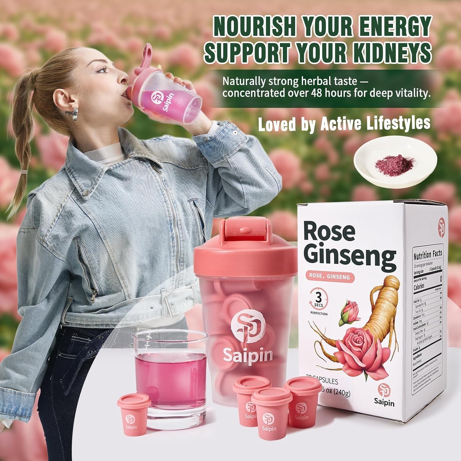 SAIPIN Ginseng Rose Tea – Instant Herbal Kidney Tea for Energy Beauty | 10 P…
