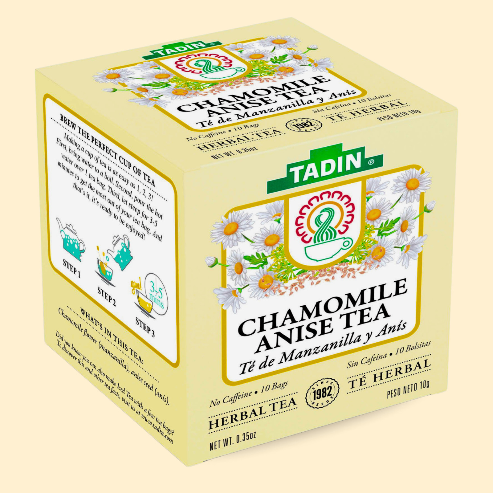 Tadin Chamomile Anise Tea, 10 Tea Bags 0.35 fl oz, Caffeine-Free