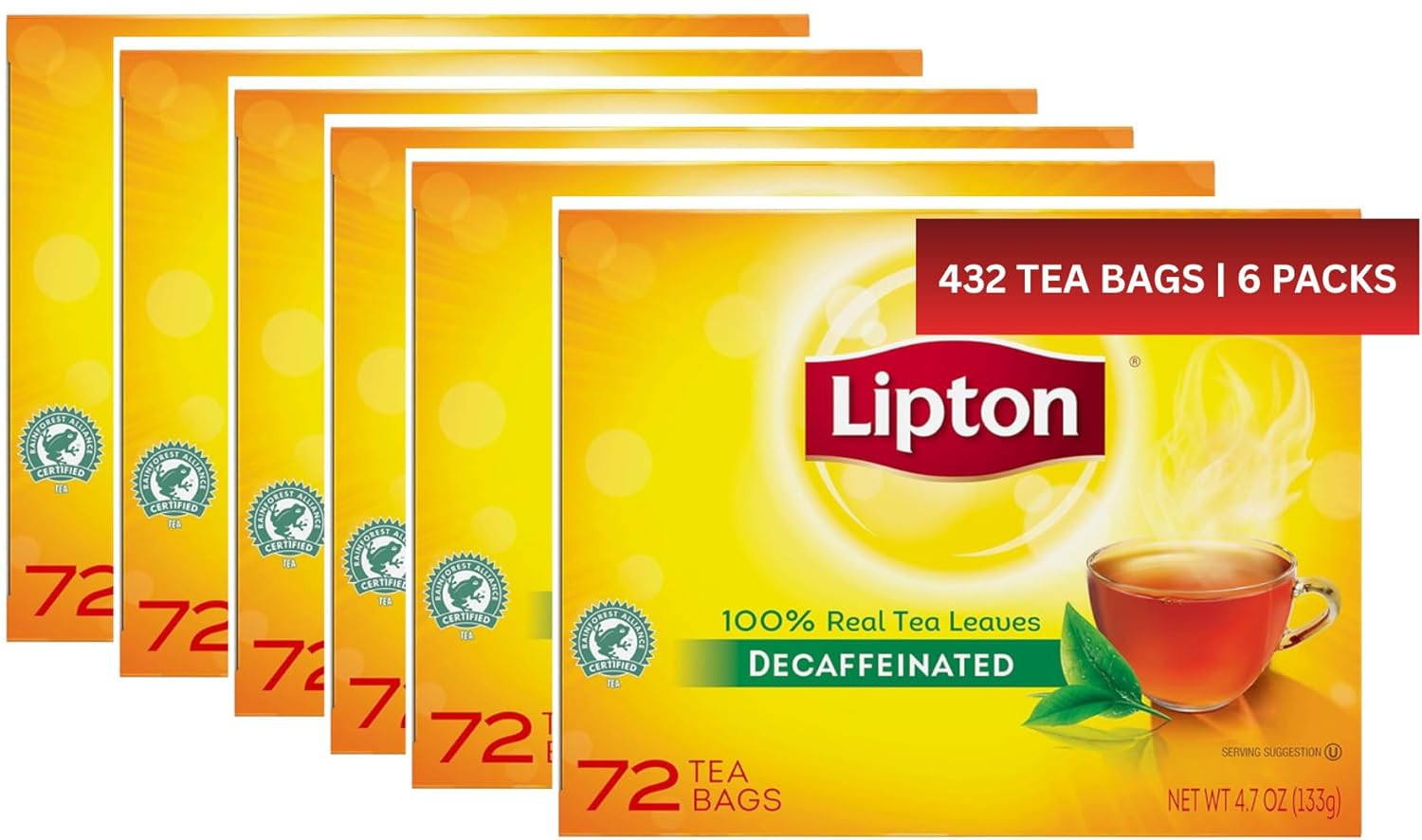 Decaf Black Tea Bags, 72 Count, 6 Boxes – Perfect for Anytime Enjoyment
