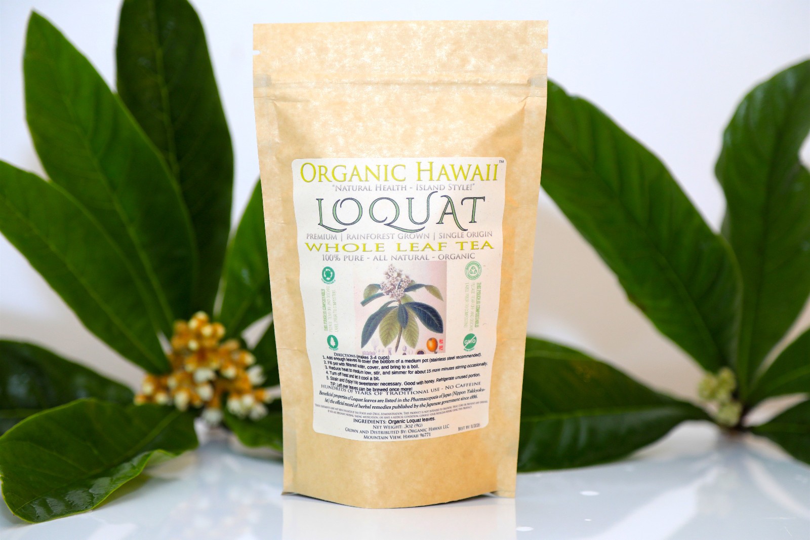 Organic Hawaii LOQUAT Whole Leaves for Tea FRESHLY DRIED Resealable Bag 9g /.3oz