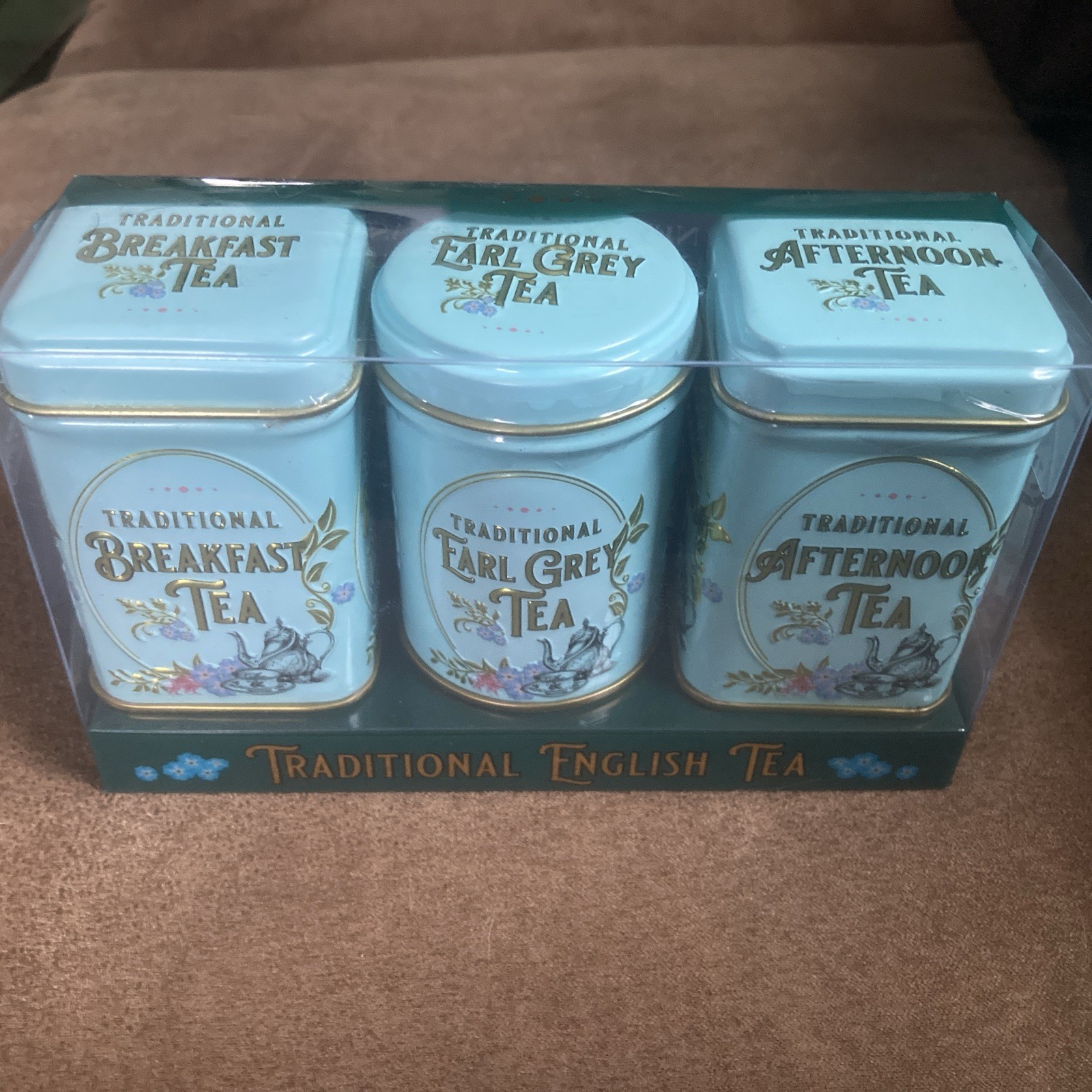 New English Teas Traditional English Tea Tin Set Gift Pack Aqua Decor Exp12/26