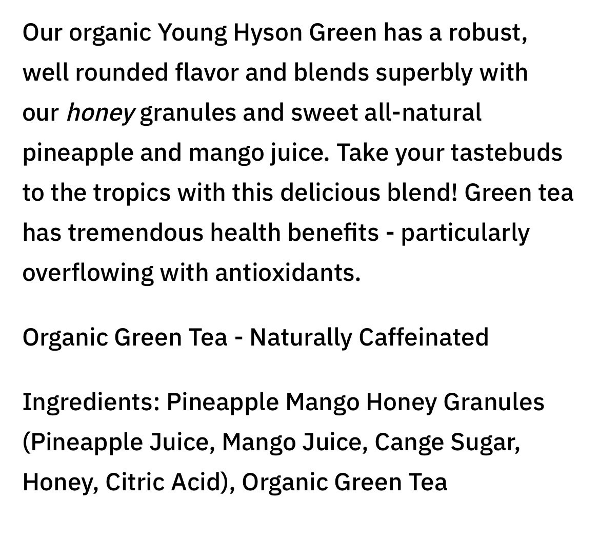 Pineapple Mango Green Tea With Honey And Sugar Cane Crystal – 12 Tea Bags
