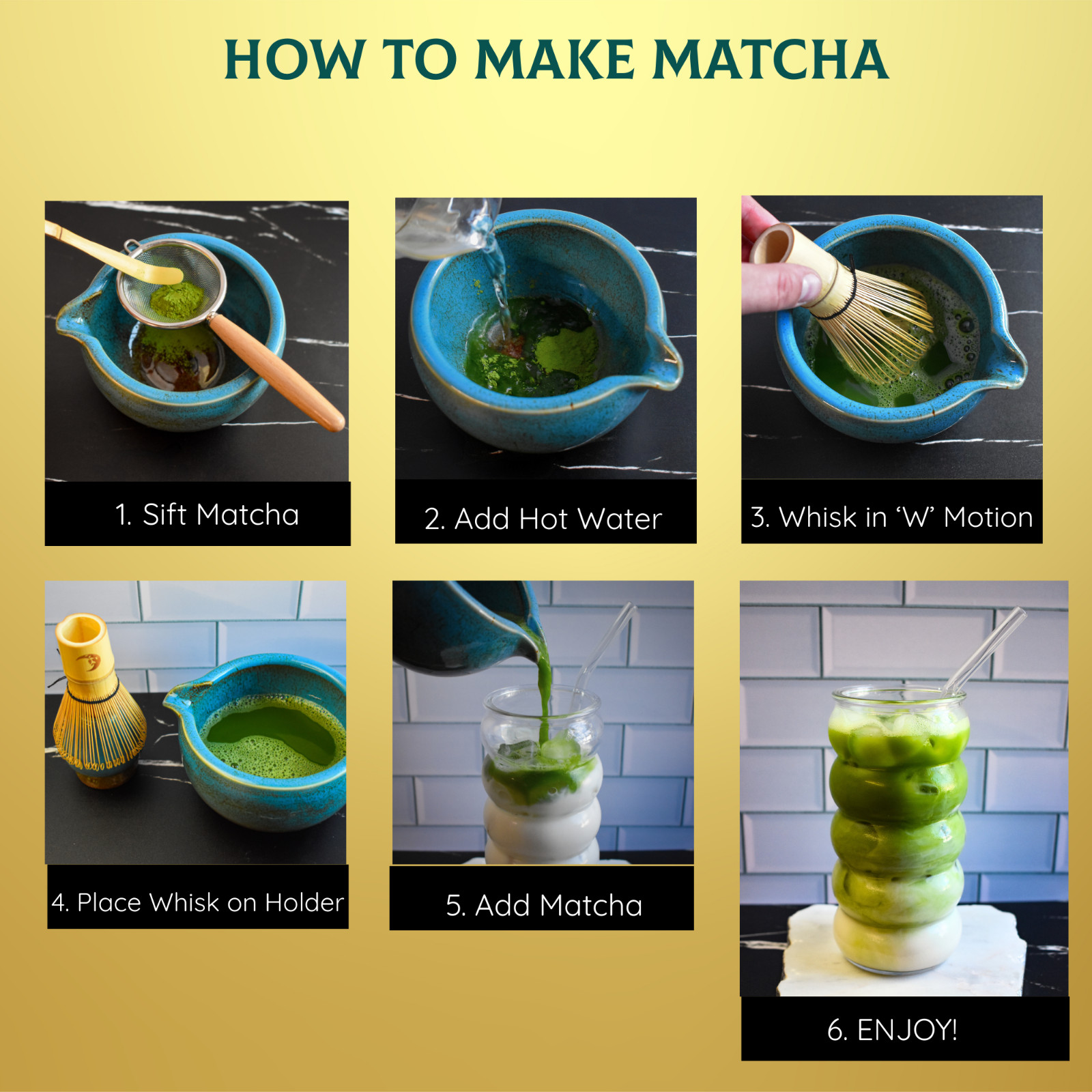 Matcha Whisk Kit Set – Matcha Bowl, Bamboo Whisk, Sifter, Scoop, Whisk Holder