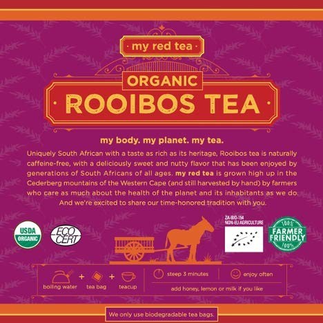 Rooibos Tea USDA Certified Organic MY RED TEA Tagless South African 100% 80 Bags