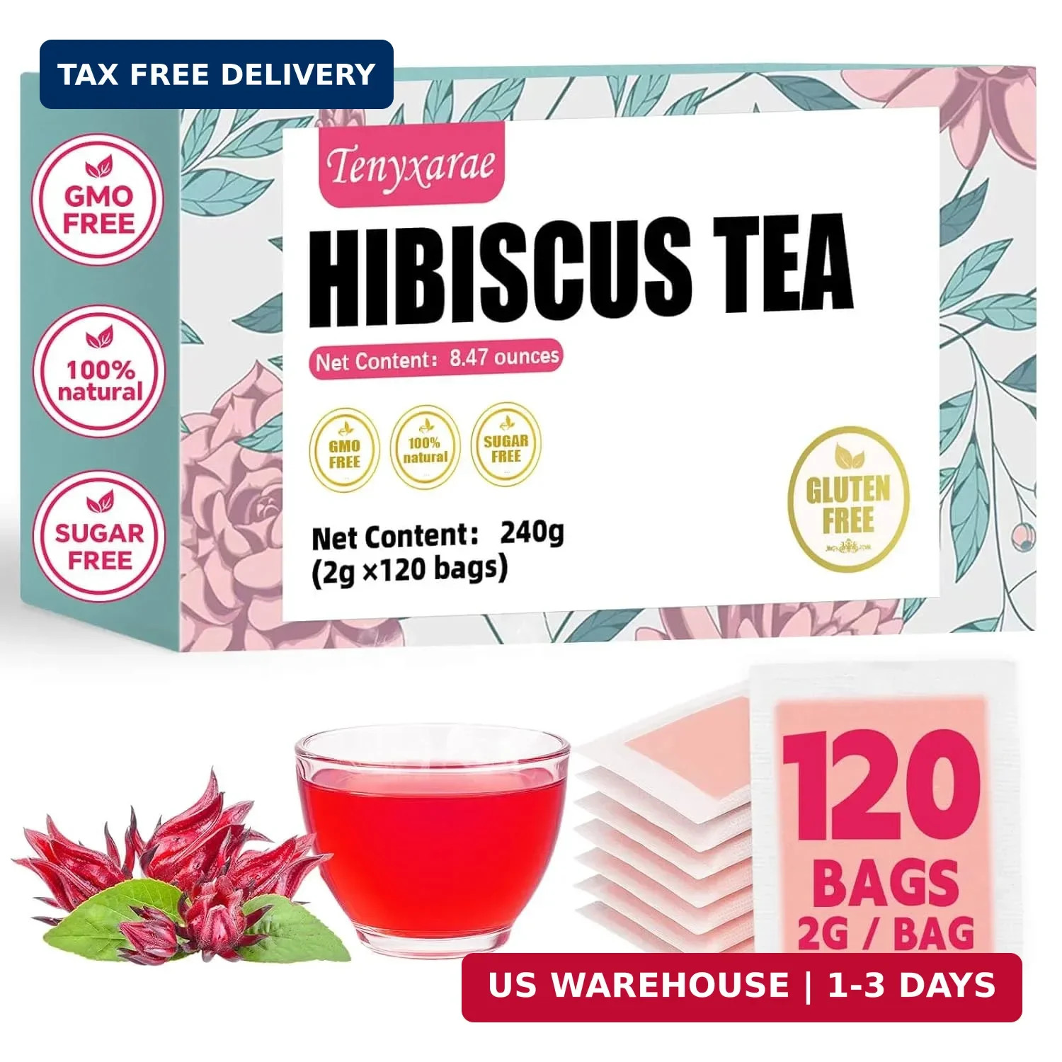 Hibiscus Tea Bags-120 Tea Bags (2g/Bag), Made from 100% Natural Hibiscus | Antio