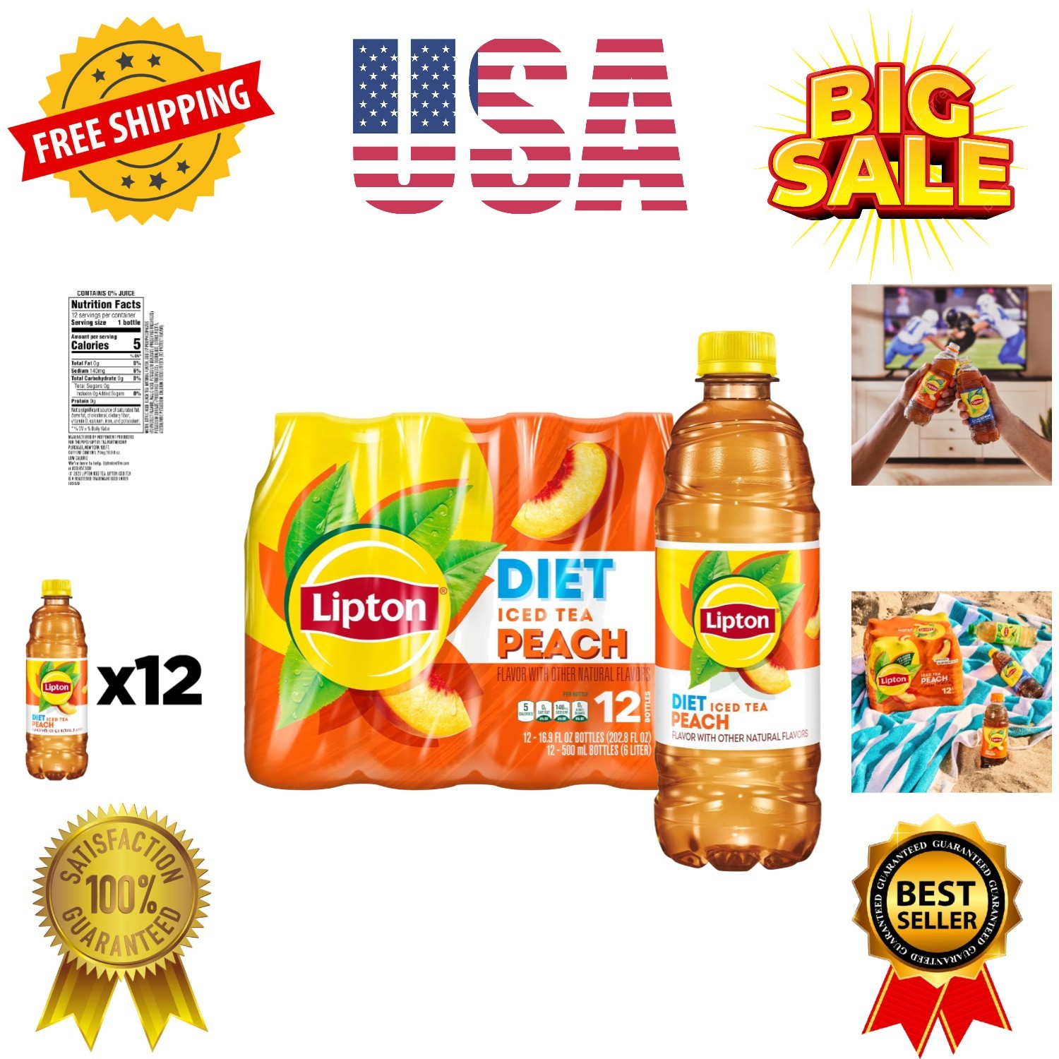 Diet Peach Iced Tea, 16.9 Fl Oz Bottles Pack of 12
