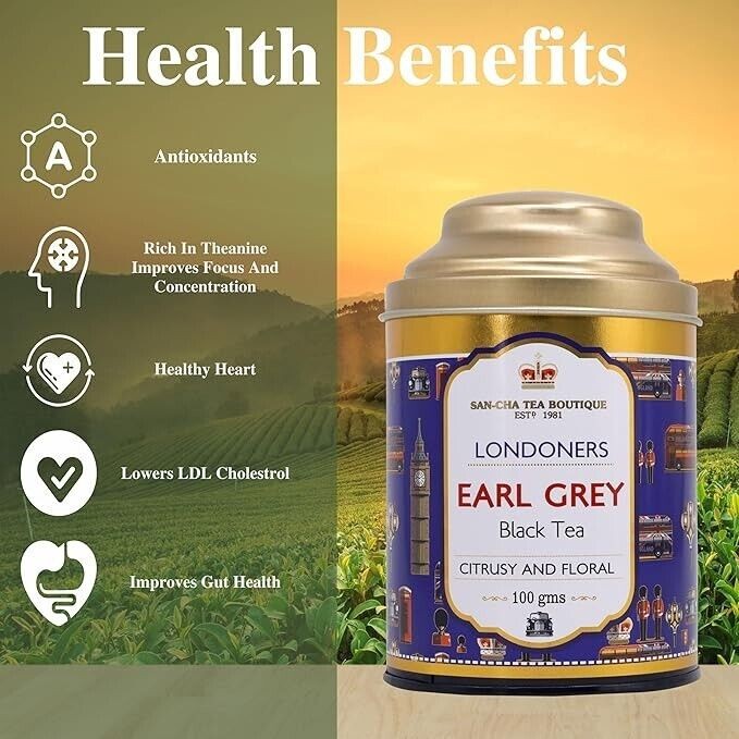 SAN-CHA Tea Boutique Londoners Darjeeling Tea Earl Grey Tea 100 grams.