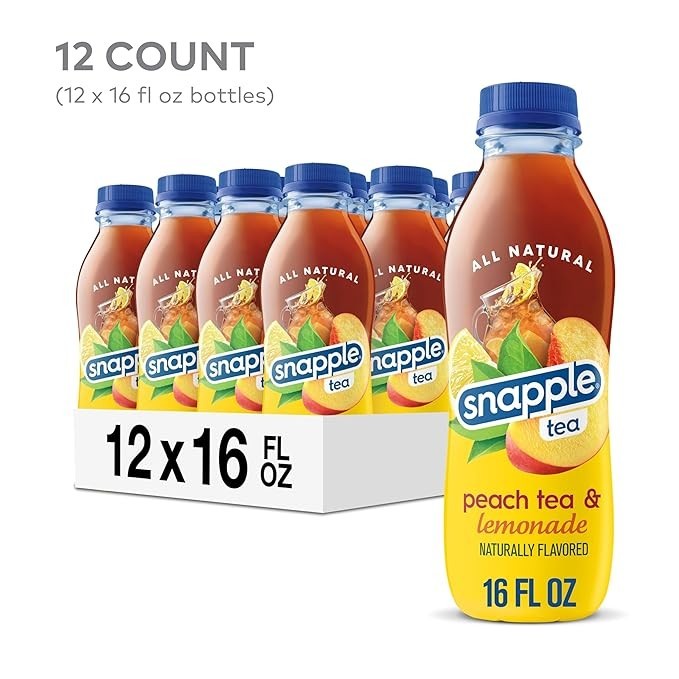 Snapple Peach Tea & Lemonade, 16 fl oz recycled plastic bottle (Pack of 12)