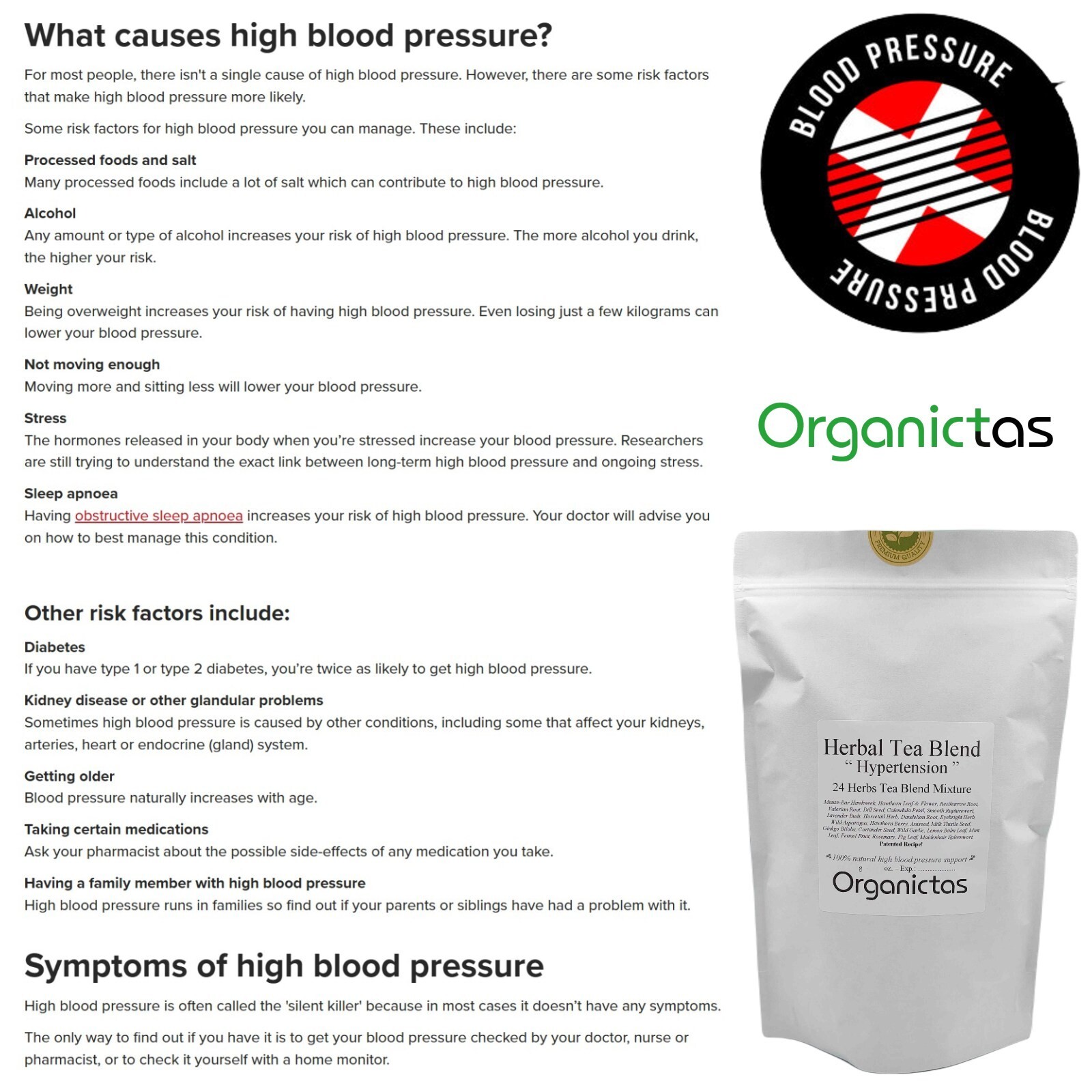 Organic Tea for High Blood Pressure – 24 Herbs Blend to lower BP naturally 100g