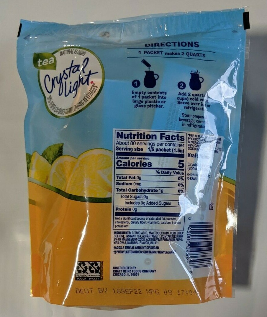 Crystal Light LEMON Iced Tea Drink mix – 2 quart Pitcher Packs – makes 32 qts