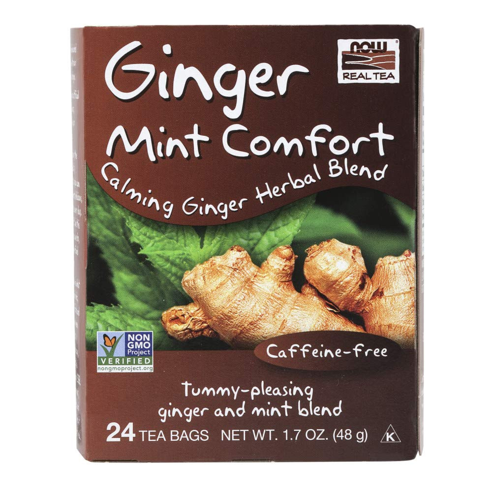 NOW Foods Give a Tea Ginger Mint Comfort Tea, Caffeine-Free, Calming, 24-Count