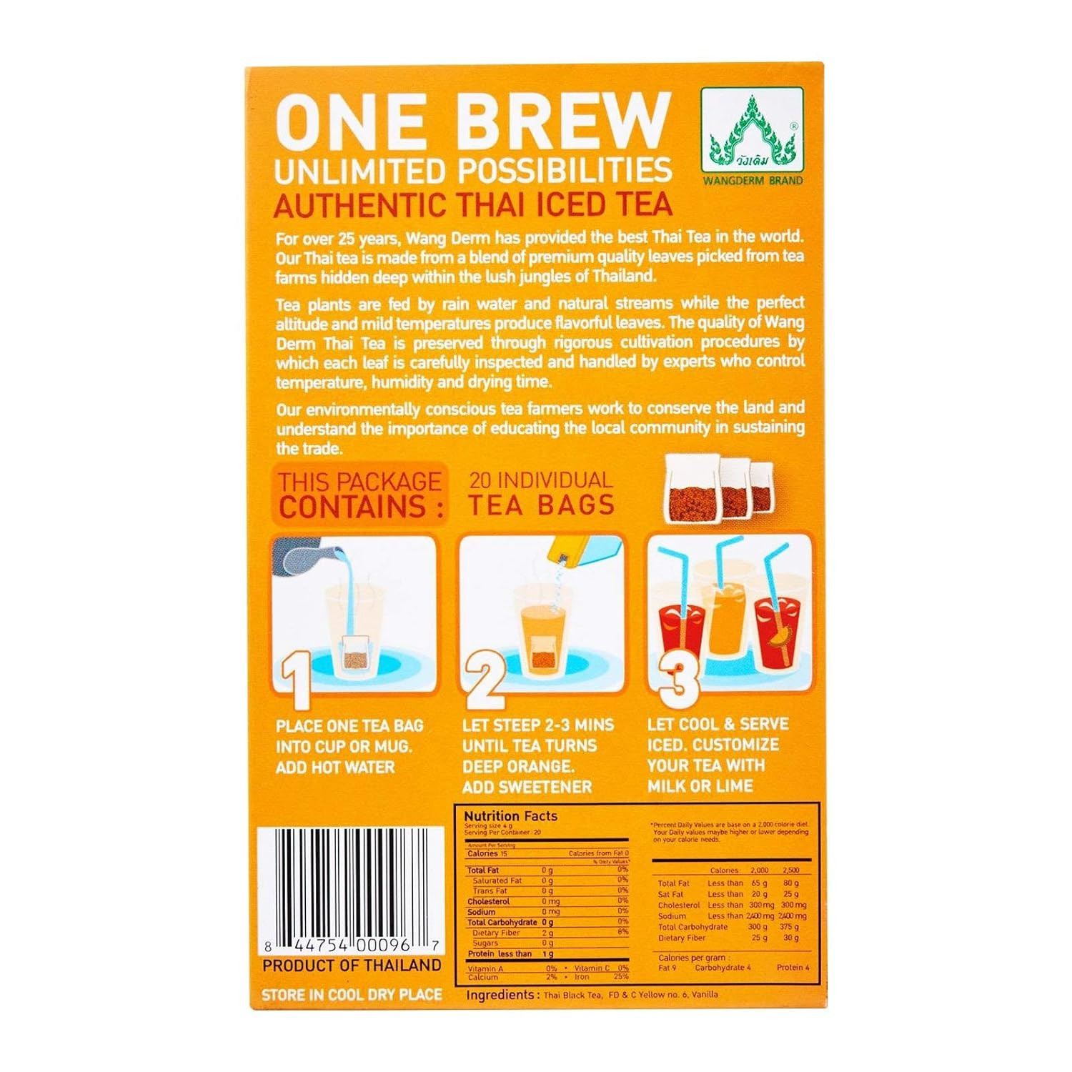 Thai Iced Tea Flavored Black Tea Bags Sugar Free Restaurant Style 20 Count