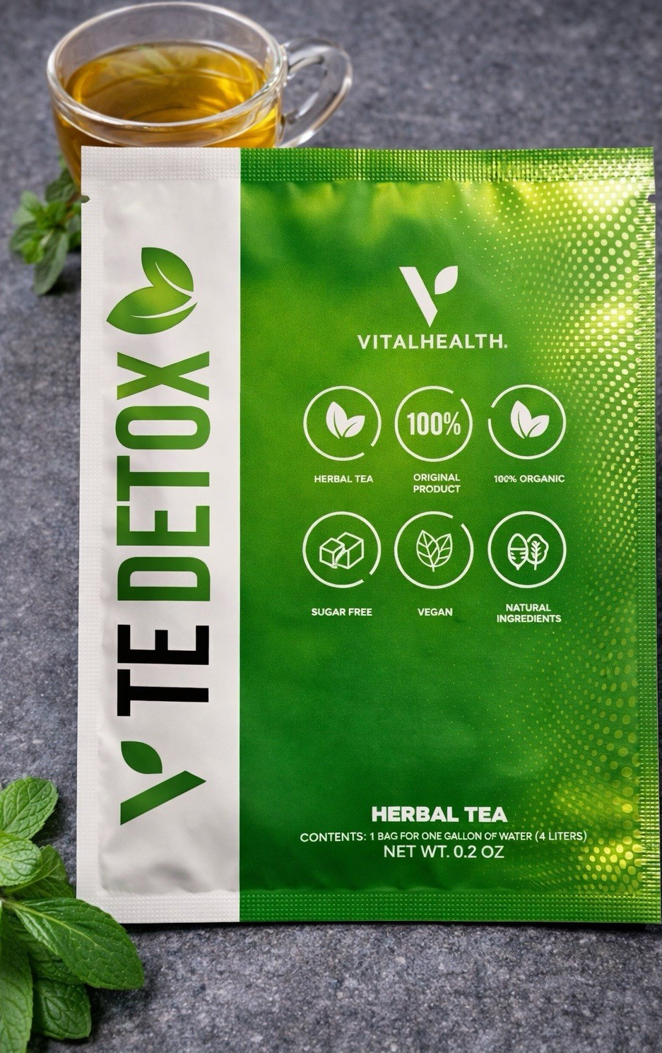 VITALHEALTH V-TE DETOX Herbal 1 Tea Bag for 1 Gallon 0.2 oz Org/Vegan Sugar Free