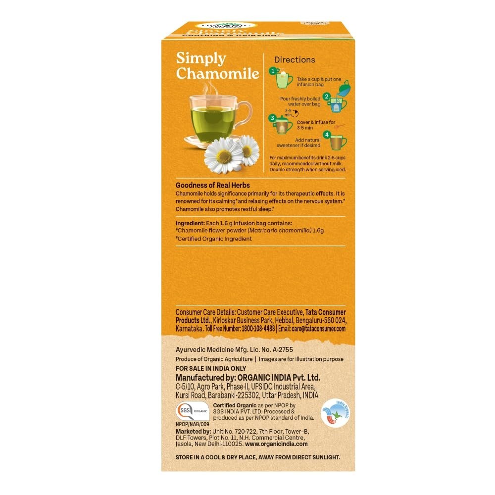 Organic India Simply Chamomile Infusion, 25 Tea Bags Free Shipping World Wide