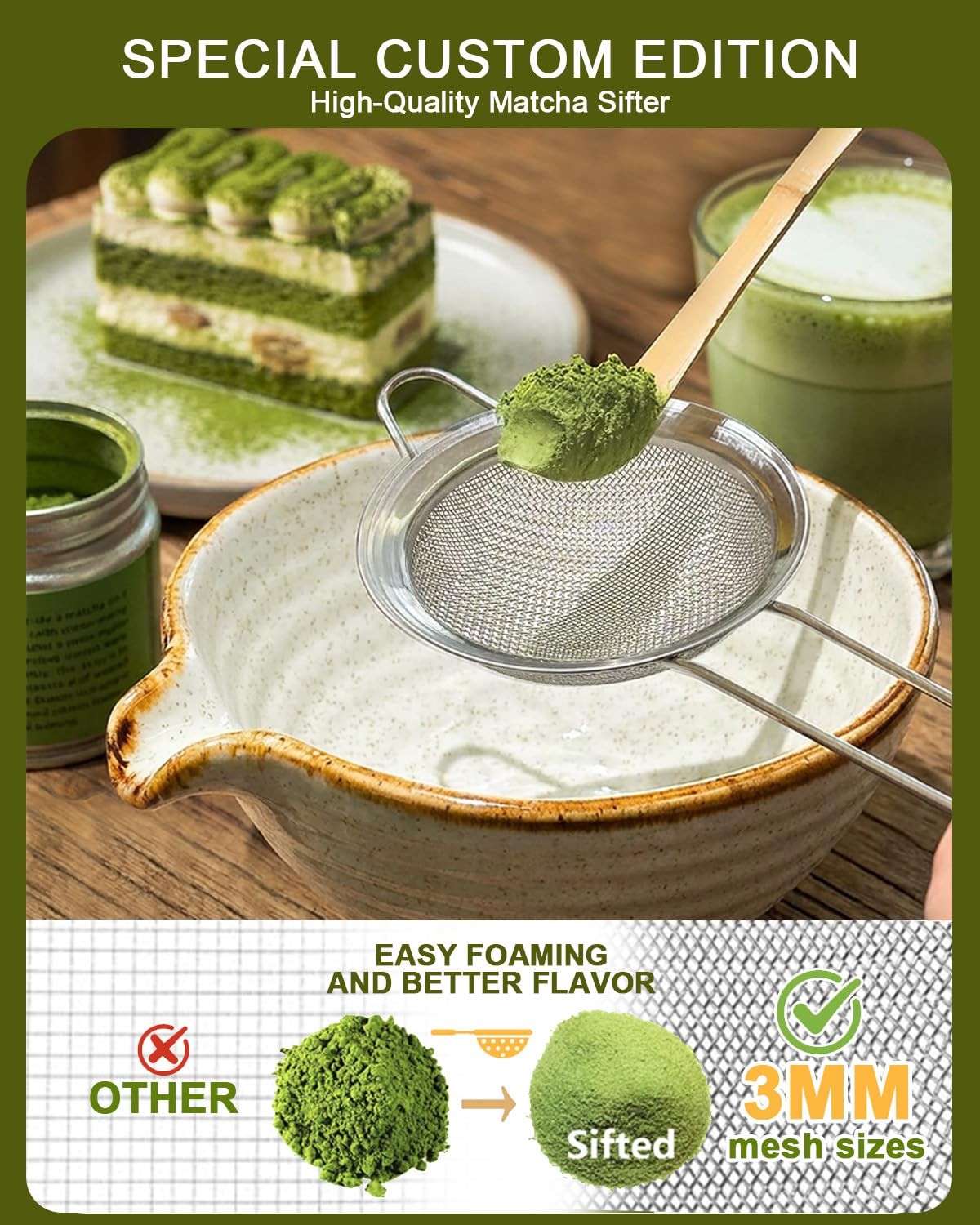 Matcha Whisk Set with Bowl, Holder, Scoop & Sifter Perfect Gift for Tea Lovers