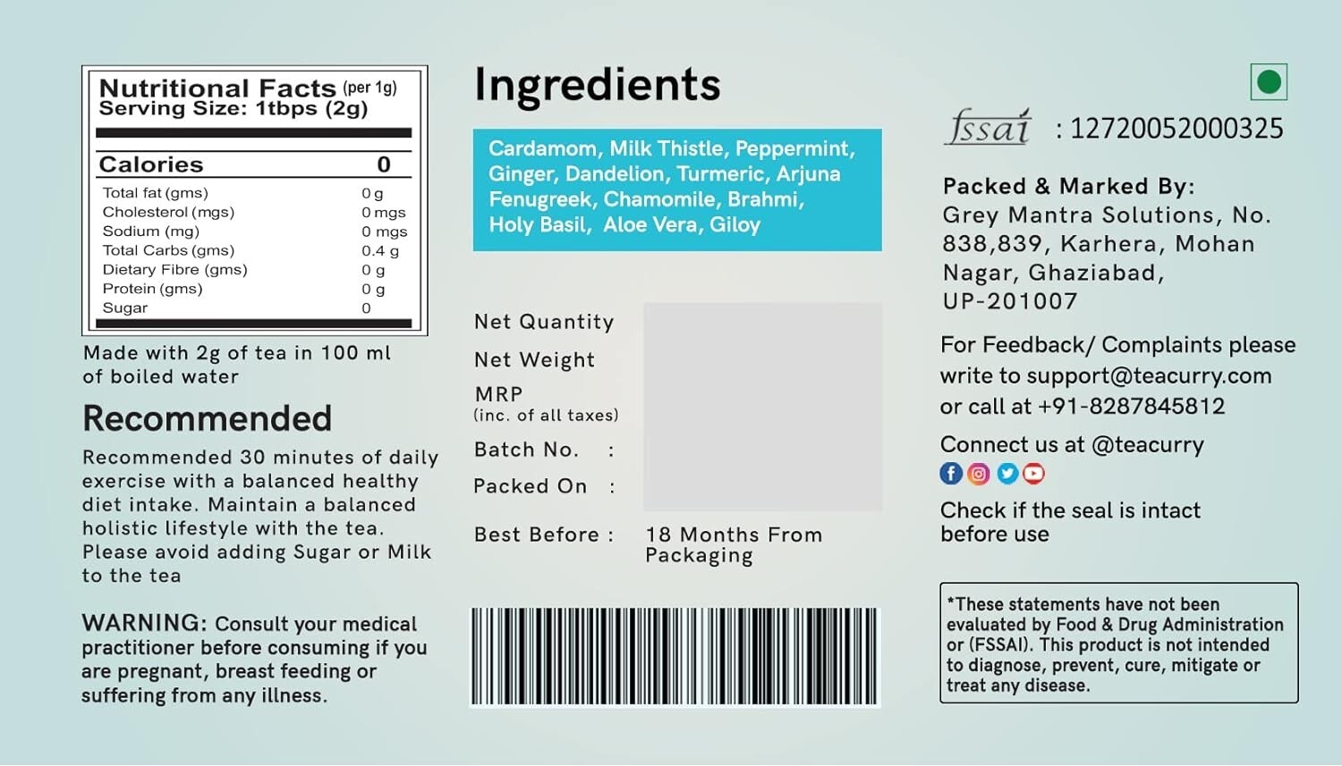 TEACURRY Fatty Liver Tea (1 Month Pack, 30 Tea Bags) – Helps With Fatty Liver