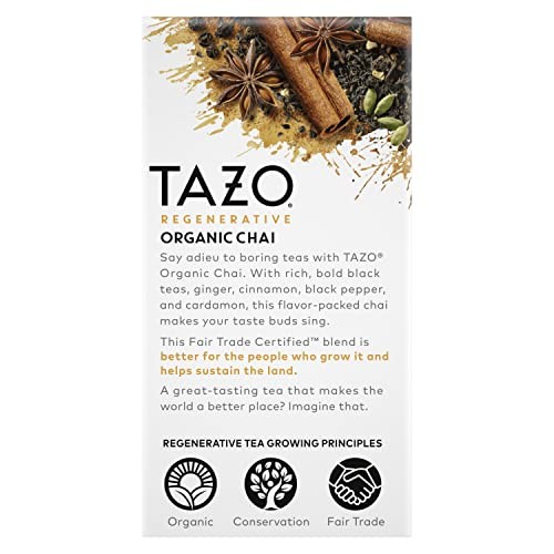 TAZO Tea Bags, Black Tea, Regenerative 32 Bags (Pack of 2), Organic Chai