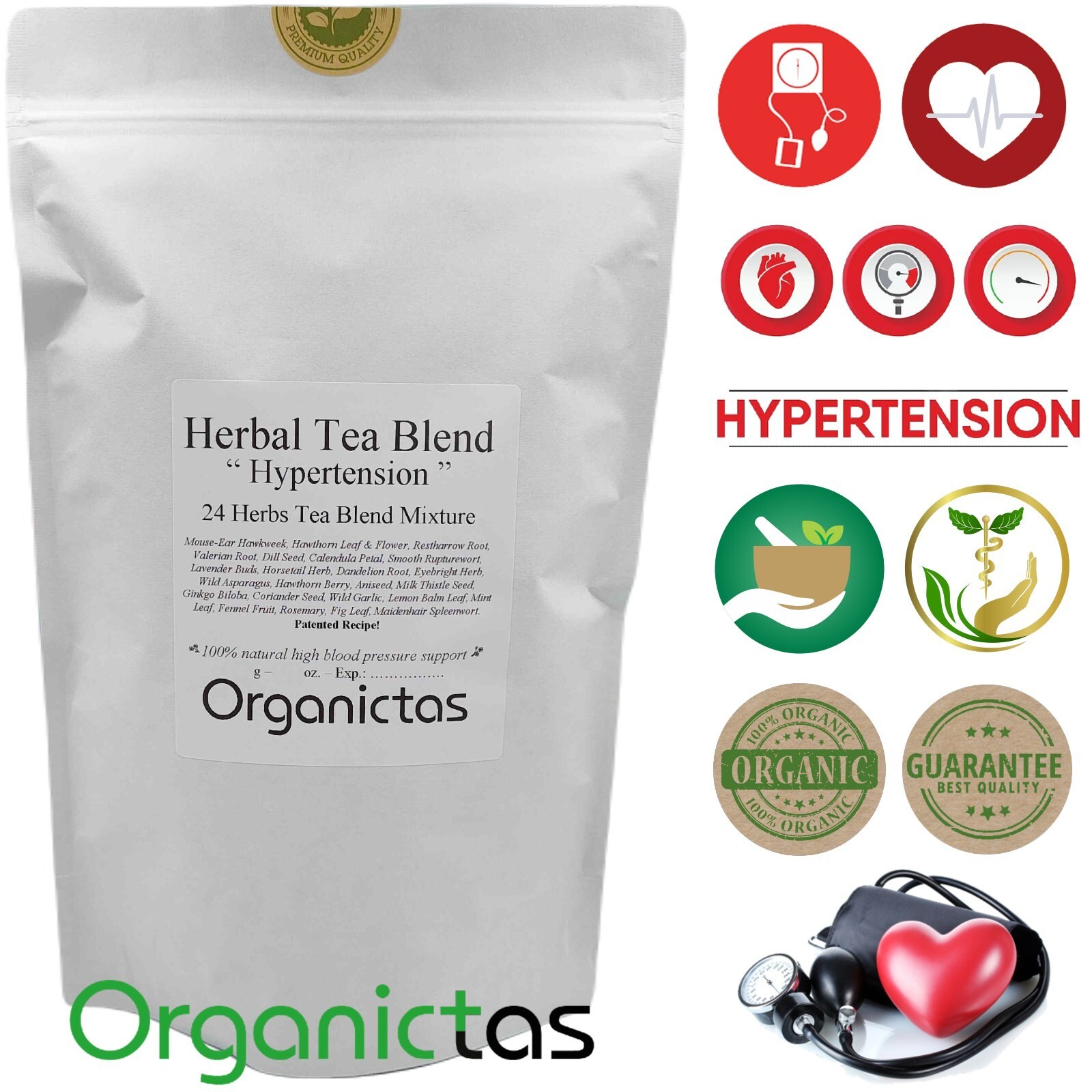 Organic Tea for High Blood Pressure – 24 Herbs Blend to lower BP naturally 100g