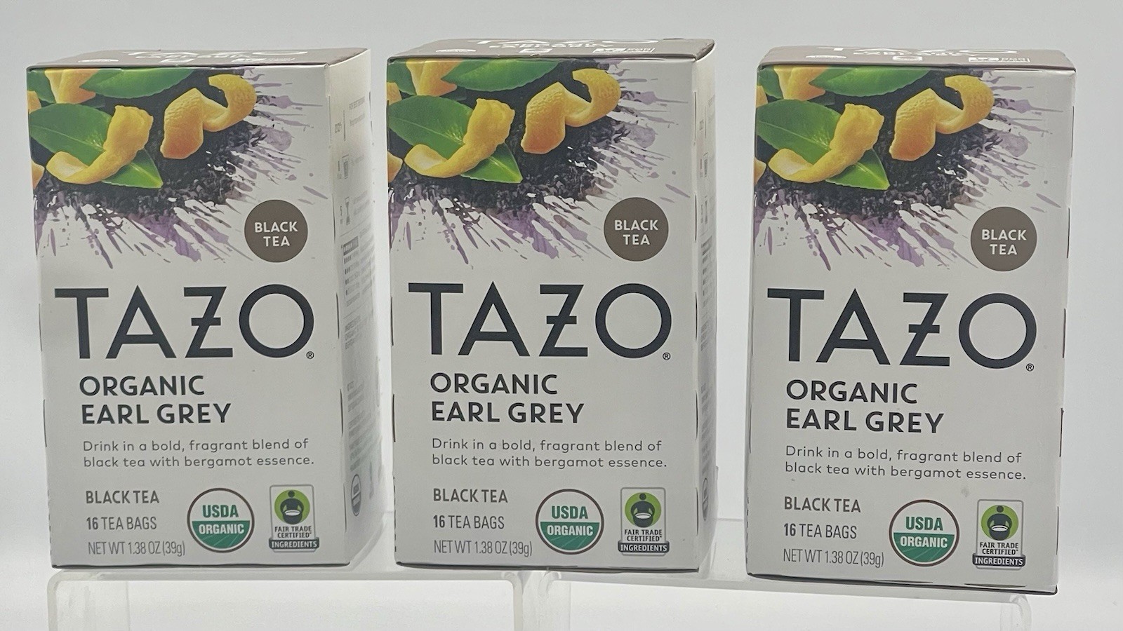 Lot of 3 Tazo Organic Earl Grey Tea 16 Each Total 48 Black Tea Bags EXP 05/2027