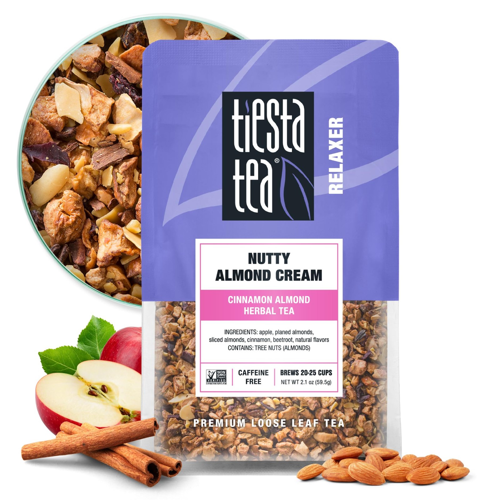 Nutty Almond Cream Cinnamon Herbal Tea Loose Leaf 25 Cups Tea Pouch