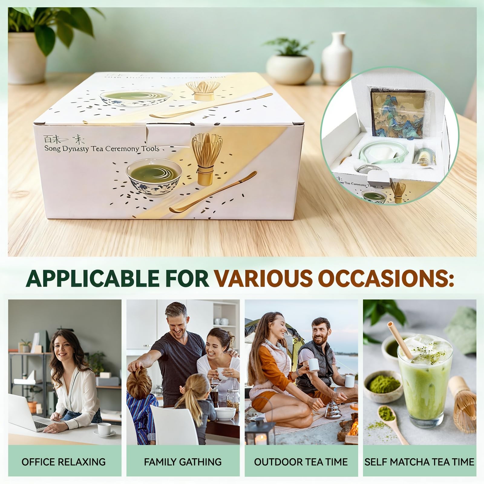 Matcha Set – Complete Matcha Kit with Ceramic Bowl, Bamboo Matcha Whisk, Wood…