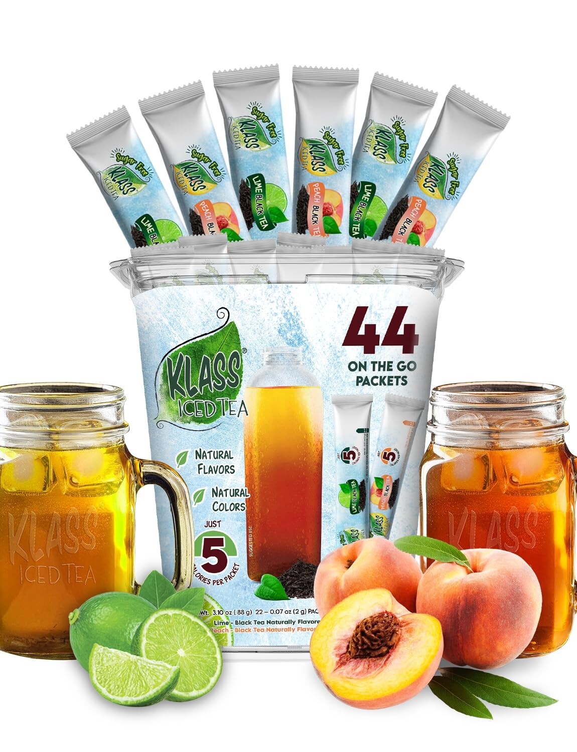 Klass Iced Tea Drink Mix – Sugar Free Variety Pack – Peach & Lime Black Tea On-