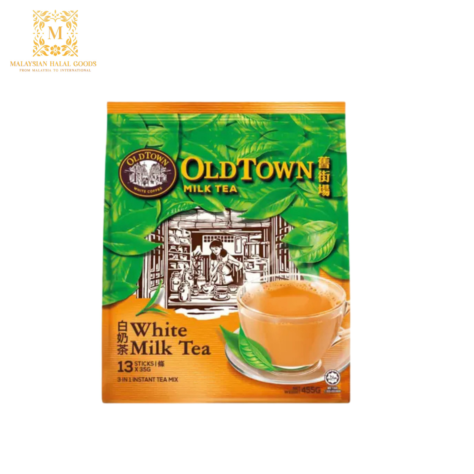 OLDTOWN Instant Milk Tea Mix 3in1 White 13 Sticks – Halal Certified Malaysia