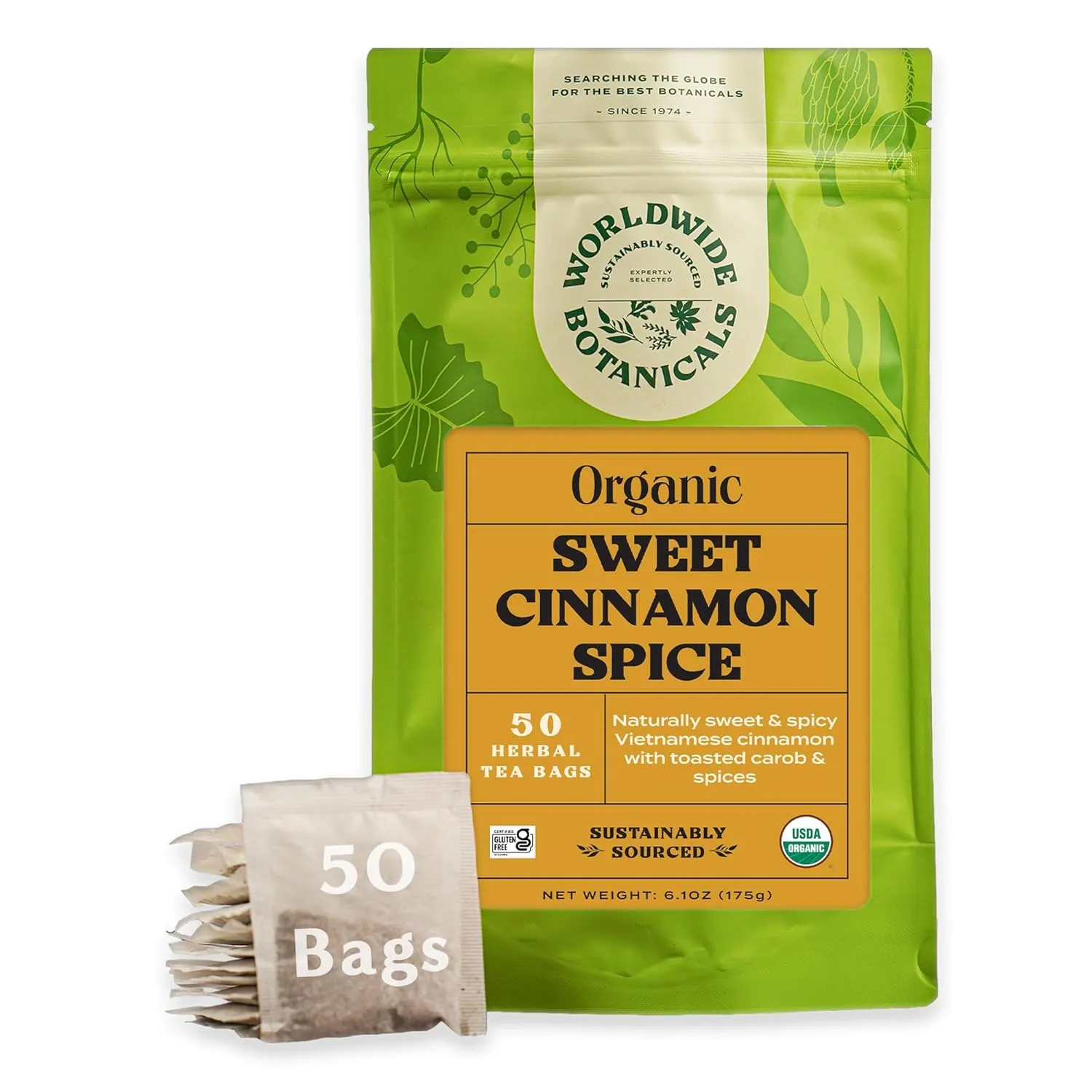 Worldwide Botanicals Organic Roasted Barley Tea 25 Bags Caffeine Free Mugicha