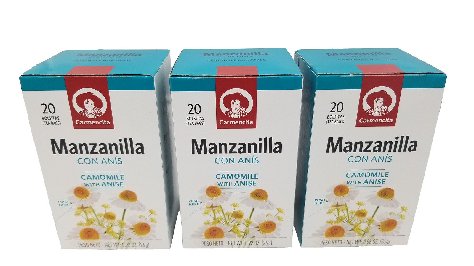 Carmencita Chamomile & Anis Tea, Manzanilla con Anis 3 boxes 20 tea bags each