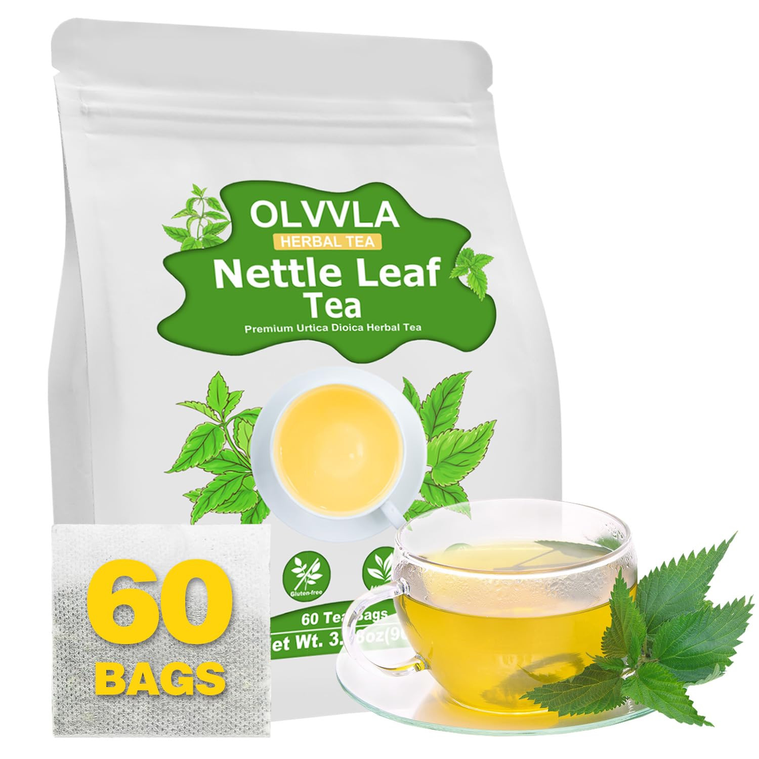 – Premium Nettle Leaf Tea – 1.5G X 60 Count – 100% Pure Natural Stinging Nettle