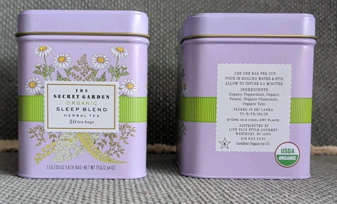 NEW Lot of 2 The Secret Garden Organic Sleep Blend Herbal Tea Tins 100 Bags