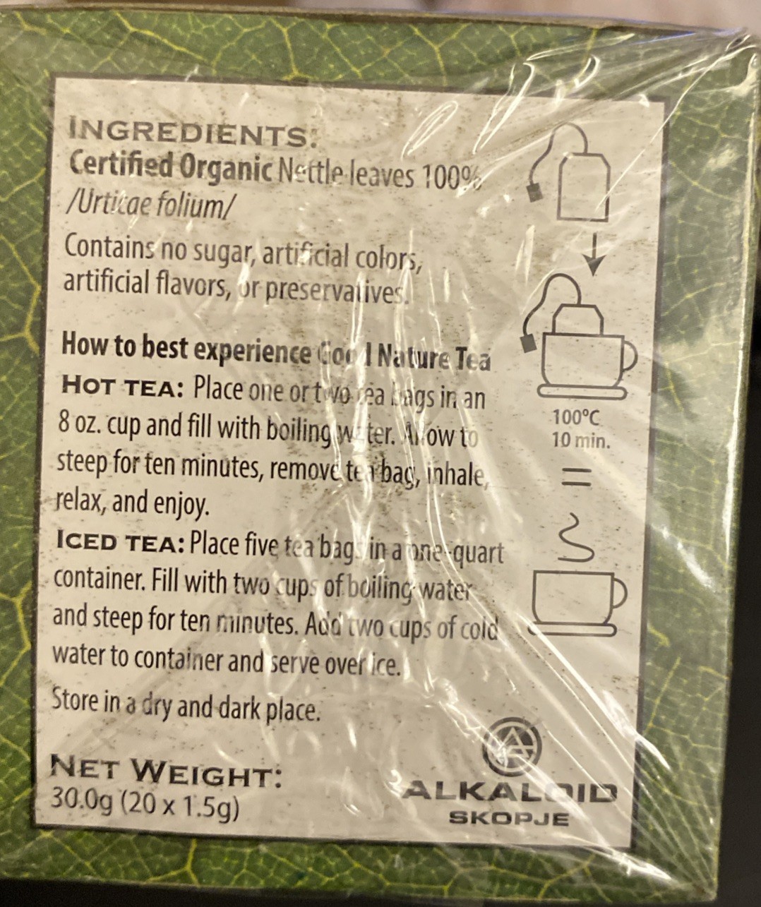 Good Nature Organic Nettle Tea, 1.058 Ounce Nettles Lower Blood Sugar Nausea