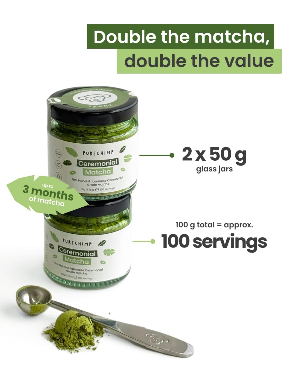 Matcha Green Tea Powder | Regular 50g Jars [Packs Of 2] | Ceremonial Grade Fr…